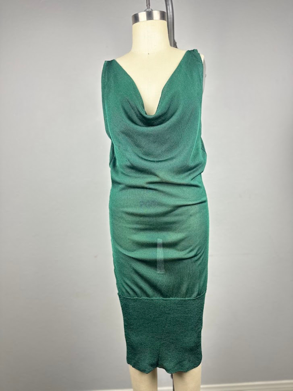 BeBe Y2K Green Cowl Neck Drape Back Bodycon Midi Dress Size S